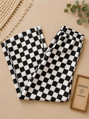 Women's Wide Leg Checkerboard Pants - Black & White